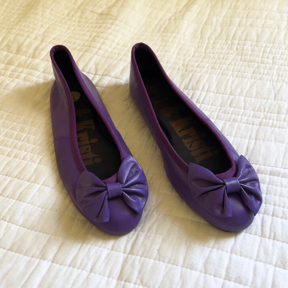 Vintage 1980s Jeff & Kristi Purple Bow Ballet Flats Size 8B Narrow